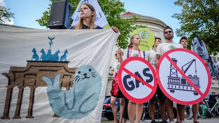 Auch in Berlin wird gegen die Bohrung vor Borkum demonstriert.
