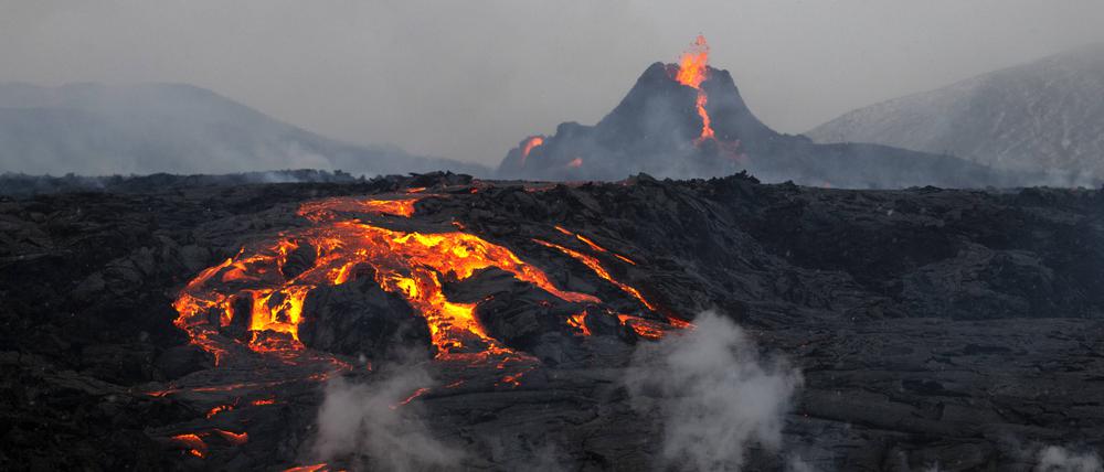 Der Vulkan Geldingadalir auf der Reykjanes Halbinsel auf Island. 
