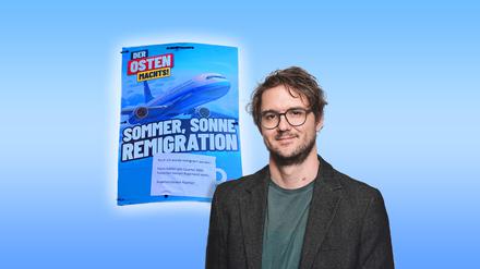 Der Thüringer Augenarzt Allan Küstner vor einem AfD-Wahlplakat.