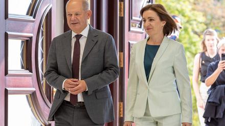 Kanzler Olaf Scholz mit Moldaus Präsidentin Maia Sandu. 