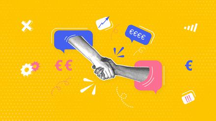 Illustration eines erfolgreichen Handschlags nach der Gehaltsverhandlung.