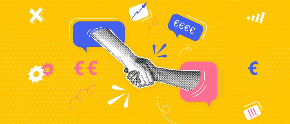 Illustration eines erfolgreichen Handschlags nach der Gehaltsverhandlung.