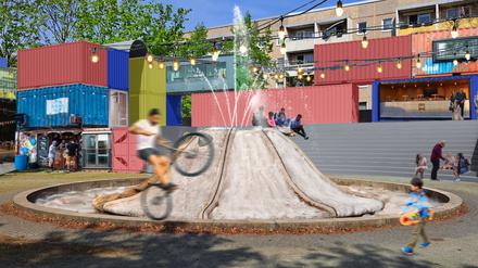Visualisierung aus einer Machbarkeitsstudie für den Magnus-Zeller-Platz, erstellt von Studirenden der TU Berlin für den Masterplan Schlaatz 2030.