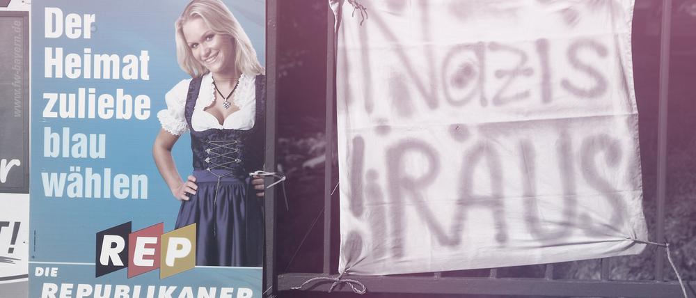 Zwischen blau und braun. Neben der Parteifarbe gibt es weitere Parallelen zwischen „Republikanern“ und AfD.