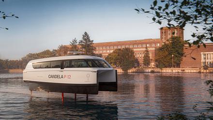 Eine "fliegende" Elektrofähre des schwedischen E-Boot-Herstellers Candela soll ab 2025 in Berlin auf der Spree zwischen Funkhaus und East Side Gallery fahren.