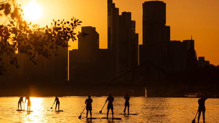 Sonnenuntergang hinter der Frankfurter Skyline.