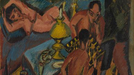 Ernst Ludwig Kirchners Gemälde „Erich Heckel und Otto Mueller beim Schach“ von 1913 darf nach der Rückerwerbung von den Erben endgültig im Brücke-Museum bleiben.