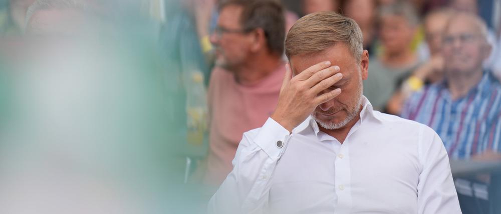 Parteivorsitzender der FDP und Bundesfinanzminister Christian Lindner beim Wahlkampf in Brandenburg.