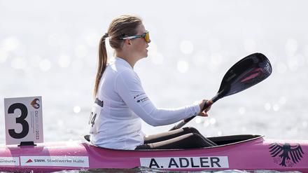 Anja Adler bei einem Kanu-Wettbewerb 2023.