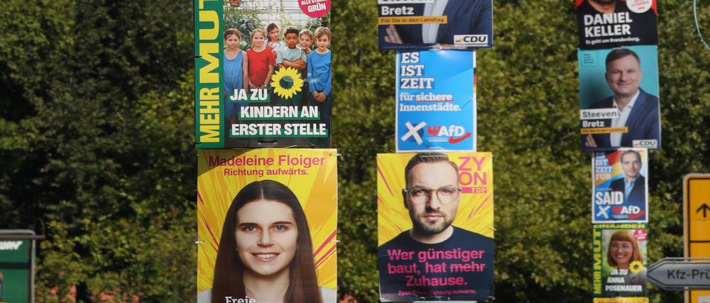 Wahlplakate Landtagswahl Brandenburg 2024 in der Neuendorfer Straße Potsdam