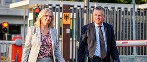 Die Unions-Innenpolitiker Thorsten Frei (CDU) und Andrea Lindholz (CSU) nach dem Spitzentreffen im Bundesinnenministerium. 