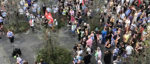 Bei der Demonstration vom Bündnis „Potsdam bekennt Farbe“ in Golm.