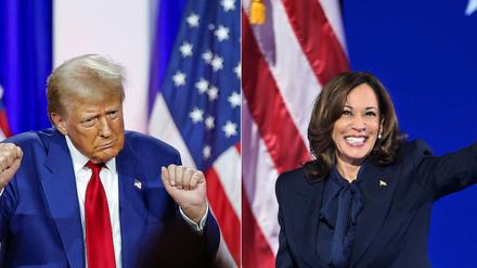 Donald Trump und Kamala Harris auf der der Debattenbühne