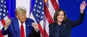 Donald Trump und Kamala Harris auf der der Debattenbühne