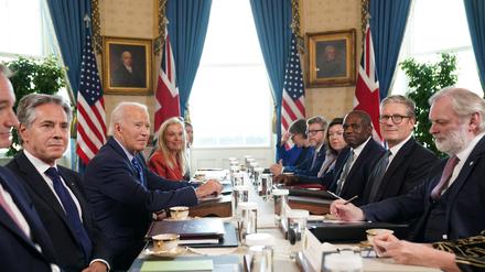Britain's PM Keir Starmer during a meeting with US President Joe Biden in the Blue Room at the White House in Washington DC. Picture date: Friday September 13, 2024.Stefan Rousseau/Pool via REUTERS