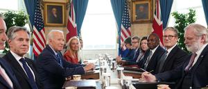 Britain's PM Keir Starmer during a meeting with US President Joe Biden in the Blue Room at the White House in Washington DC. Picture date: Friday September 13, 2024.Stefan Rousseau/Pool via REUTERS