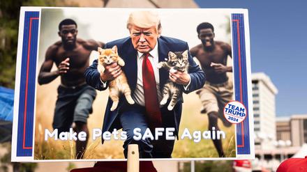 Der falsche Tierfreund. KI-Bild mit Trump und Immigranten.