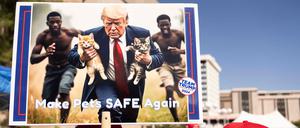 Der falsche Tierfreund. KI-Bild mit Trump und Immigranten.