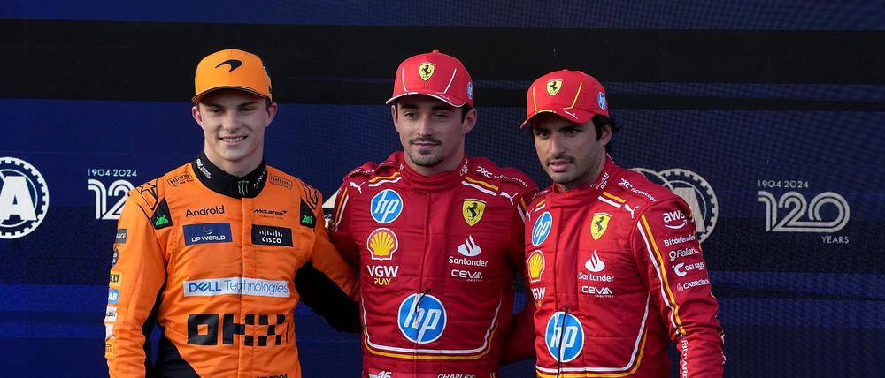Charles Leclerc (M) startet zum vierten Mal in Serie von der Pole Position in Baku.