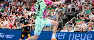 Anlaufprobleme. Mathias Gidsel (Berlin), hier in einem Spiel in Magdeburg.  