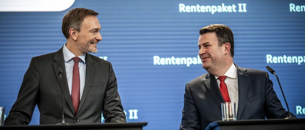 Die Koalitionspartner Christian Lindner und Hubertus Heil kommen nur schwer zusammen.