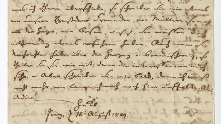 Brief 4, Seite 2 mit einer Unterschrift von Heinrich von Kleist. Er schrieb hier an Joseph von Buol, in Prag am 18. August 1809.