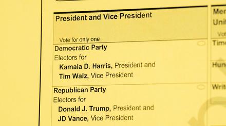 Ein Wahlzettel für die Präsidentschaftswahl in den USA.