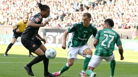 Michael Olise (l) brachte Bayern München früh in Führung.
