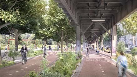"So könnte die Radbahn in Berlin-Kreuzberg aussehen." Foto: Reallabor