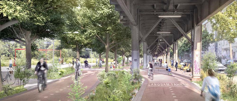 "So könnte die Radbahn in Berlin-Kreuzberg aussehen." Foto: Reallabor