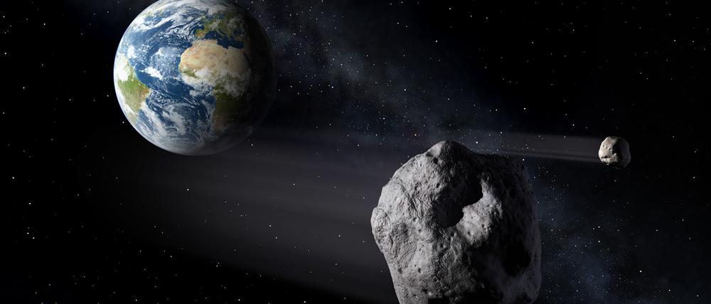 Das Handout-Foto der European Space Agency (ESA) zeigt die im Rahmen der Mission Asteroid Impact simulierte Begegnung von Asteroiden mit der Erde. 