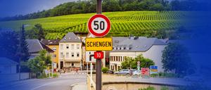 Das Ortseingangsschild im luxemburgischen Schengen