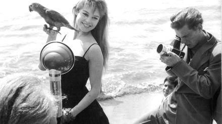 Brigitte Bardot wird während der Filmfestspiele von Cannes in den Fünfzigern am Strand mit einem Papagei in der Hand fotografiert. (Archivfoto) 