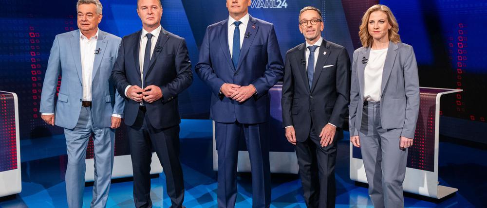 Vizekanzler Werner Kogler (l-r), SPÖ-Chef Andreas Babler, Bundeskanzler Karl Nehammer, FPÖ-Chef Herbert Kickl und Neos-Chefin Beate Meinl-Reisinger.