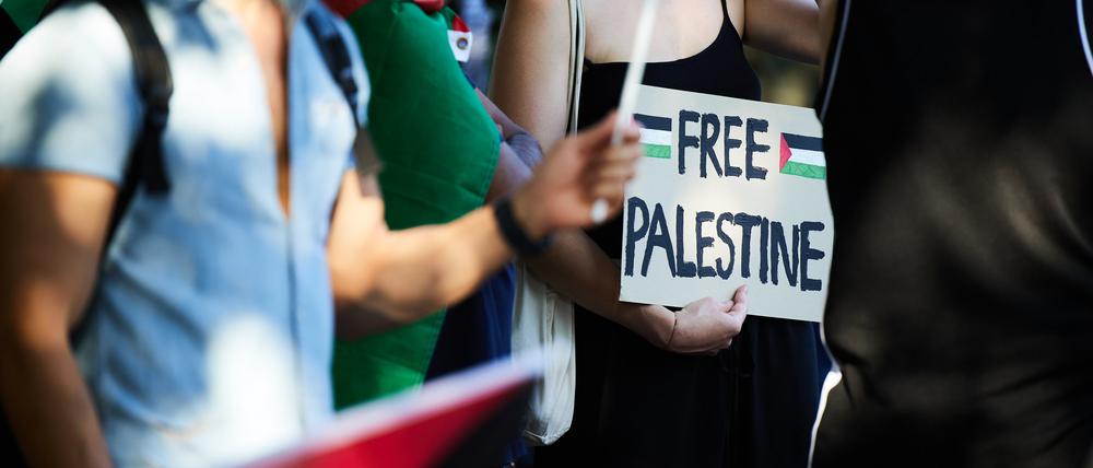 Demonstranten auf einer pro-palästinensischen Kundgebung. 