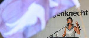 Sie nimmt für sich in Anspruch, für Frieden einzutreten: Sahra Wagenknecht, hier bei einer Wahlkampfveranstaltung ihrer Partei im August 2024 in Dresden. (Archivbild)