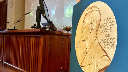 Stockholm: Das Rednerpult, an dem die Nobelpreise bekannt gegeben wurden. 