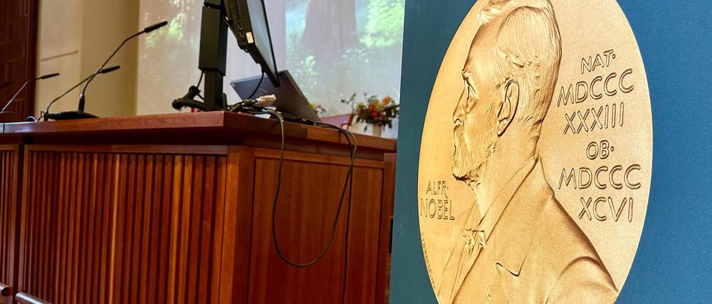 Stockholm: Das Rednerpult, an dem die Nobelpreise bekannt gegeben wurden.