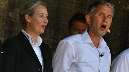 Früher ging Alice Weidel auf Distanz zum Thüringer AfD-Landesvorsitzenden, Björn Höcke, der zu den wichtigsten Vertretern der Rechtsaußen-Strömung der Partei zählt – inzwischen treten beide gemeinsam im Wahlkampf auf. (Archivbild)