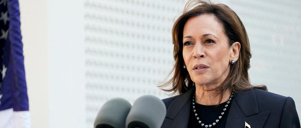 Die demokratische Präsidentschaftskandidatin und US-Vizepräsidentin Kamala Harris spricht am 7. Oktober 2024 in der Residenz des US-Vizepräsidenten am U.S. Naval Observatory in Washington, USA.