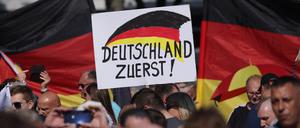 AfD-Anhänger in Erfurt bei einer Wahlkampfveranstaltung: Demokratie verstehen hier viele anders als Anhänger anderer Parteien.