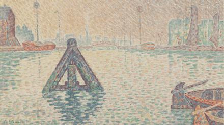 Als der Impressionist Paul Signac Holland besuchte, faszinierte ihn die Hafenlandschaft: 1894 entstand seine Farblithografie „In Holland – Die Boje“.