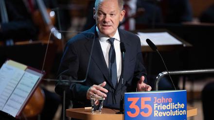 Kanzler Olaf Scholz in Leipzig. 