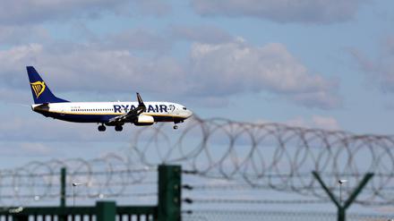 Sicherungszaun mit Rollstacheldraht am Flughafen Berlin-Brandenburg International. 