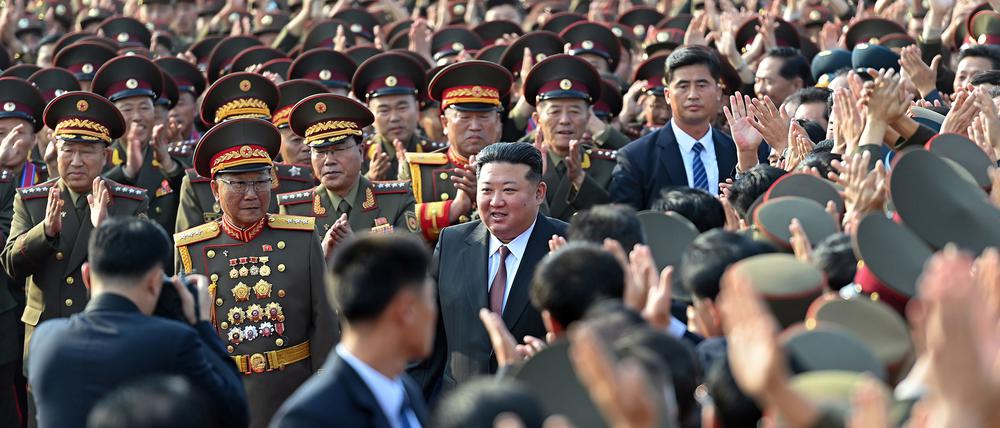 Diktator Kim Jong Un bei der 60-Jahr-Feier der Nationalen Verteidigungsuniversität in Pjöngjang.