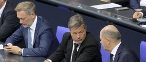 Christian Lindner, Robert Habeck und Olaf Scholz in der 191. Sitzung des Deutschen Bundestages (Symbolbild).