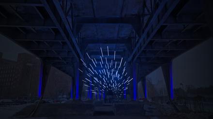 Zum „Festival of Lights“ leuchtet es auch an unerwarteten Orten. Im alten Stahlviadukt der Siemensbahn, zum Beispiel.
