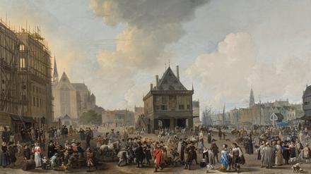 Der Bau des Amsterdamer Rathauses am Dam im Jahr 1656, Gemälde von Johannes Lingelbach (ca. 1622 – 1674)