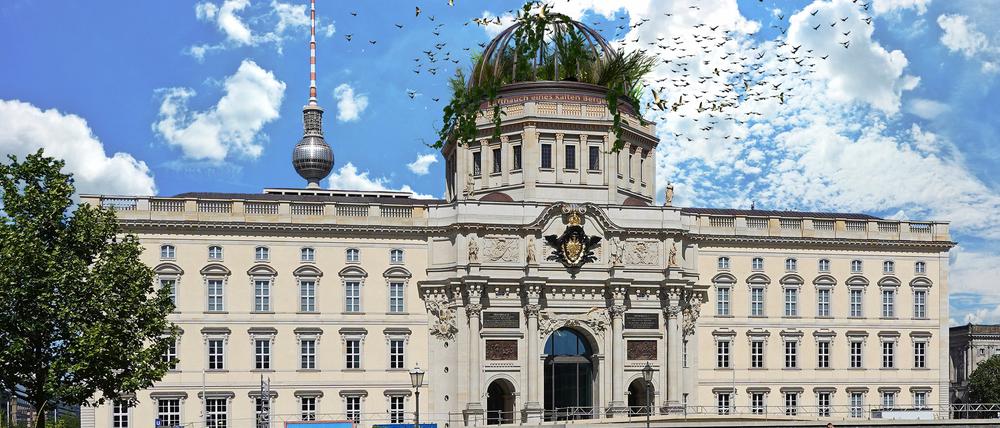 Kunstwettbewerb der Initiative Schlossenteignung: Im Entwurf von Tina Born und Enrico Niemann erobert die Natur das Humboldt Forum zurück.