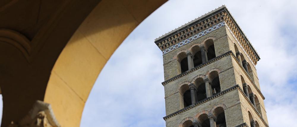 Fertig saniertes Campanile Friedenskirche. Feier zum Abschluss der Sanierungsarbeiten am Turm der Friedenskirche Potsdam.